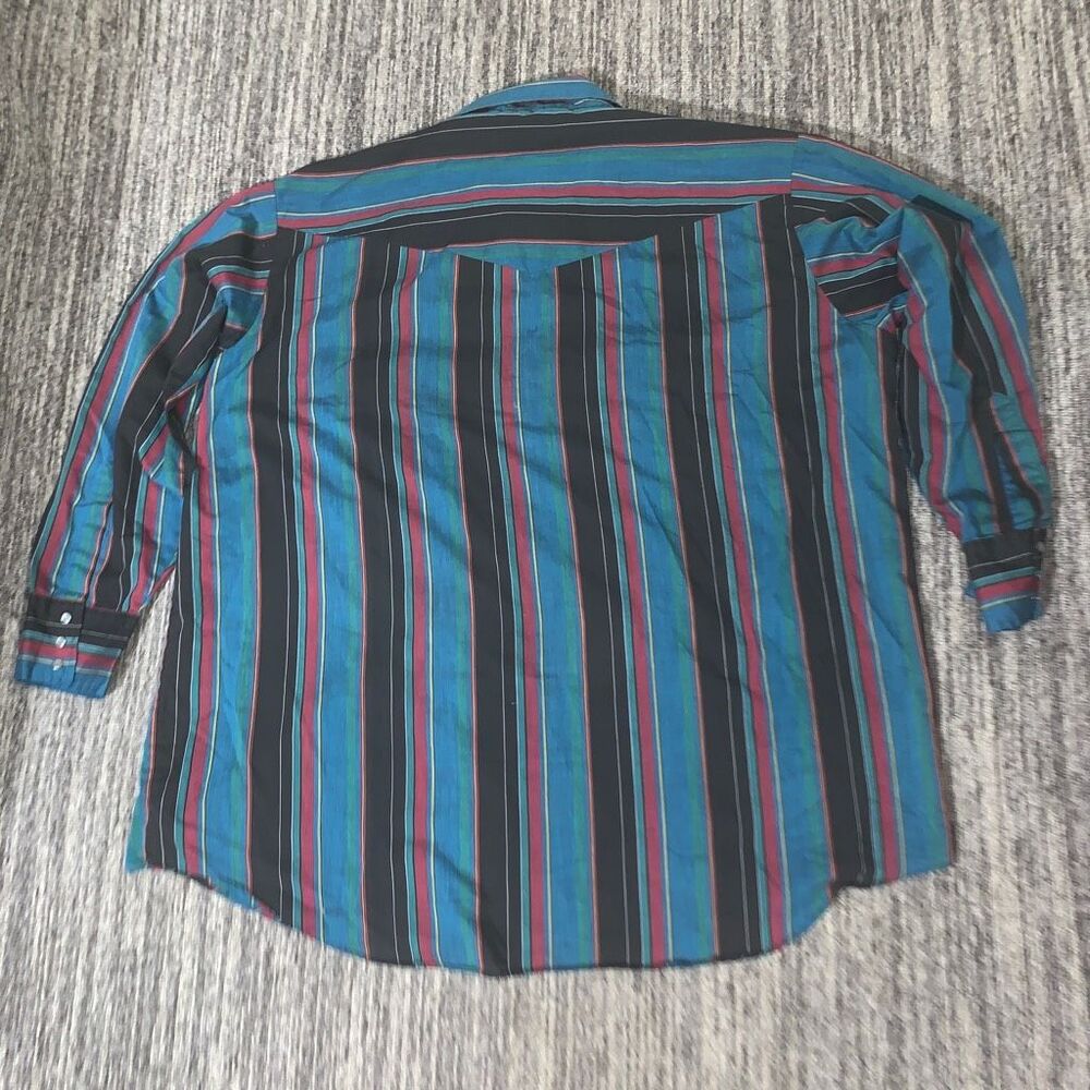 Ely Vintage Teal Stripe Pearl Snap Shirt - Men - Picture 6 of 6